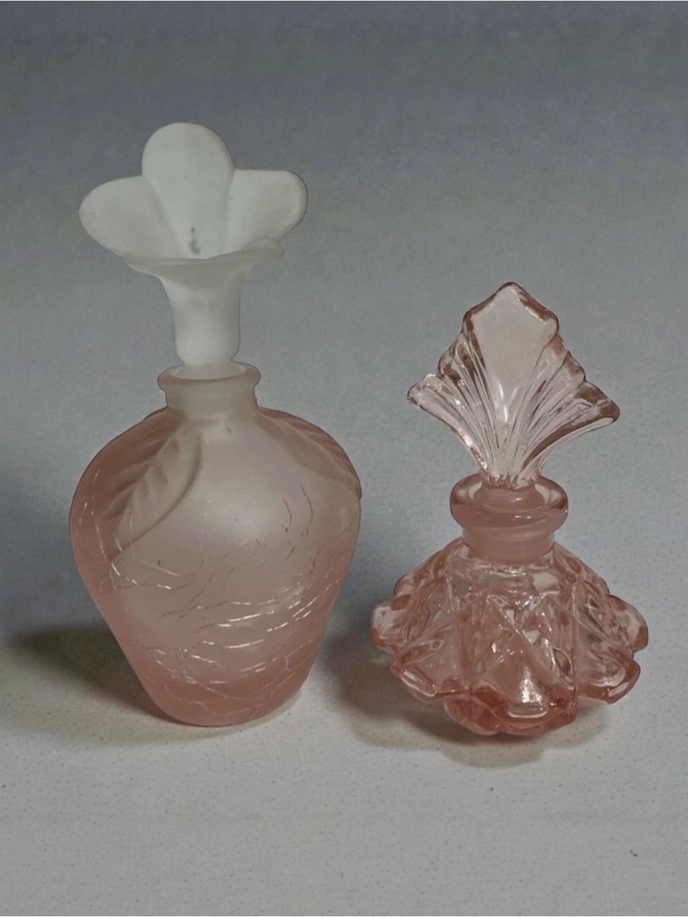 Set of 2 Vintage Frosted Glass Crystal Perfume Bottles